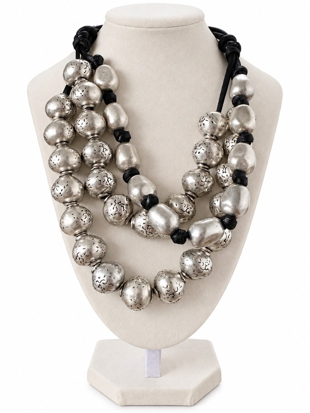 ZARA Silver Tone Multi Strand Beaded Statement Necklace
